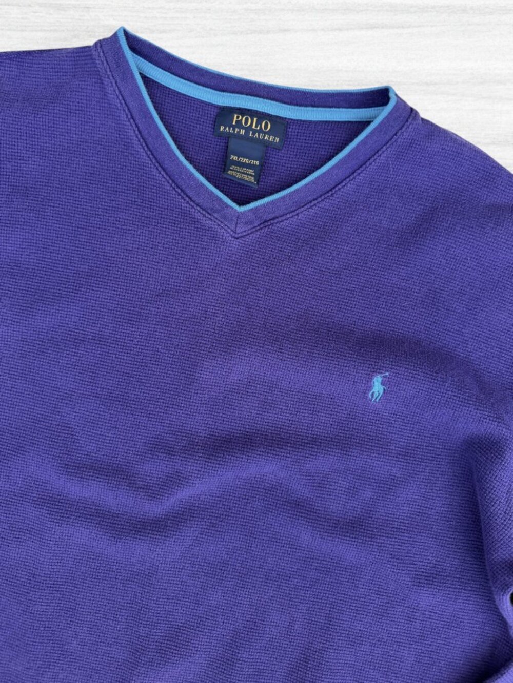 Polo Ralph Lauren Purple Waffle Knit V Neck Long Sleeve Sweater 2XL Blue Pony - Picture 3 of 3